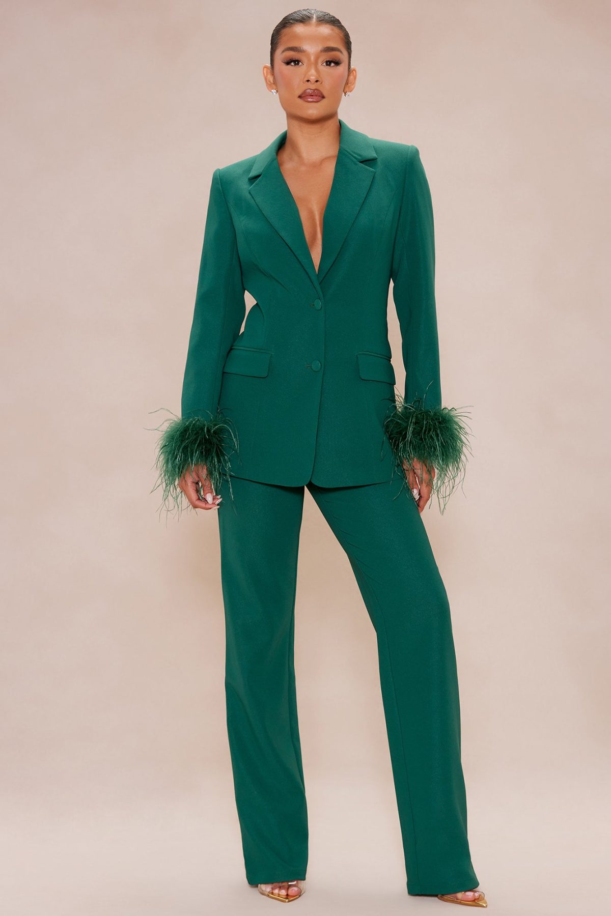 Clarissa Feather Blazer Suit Set - Hunter