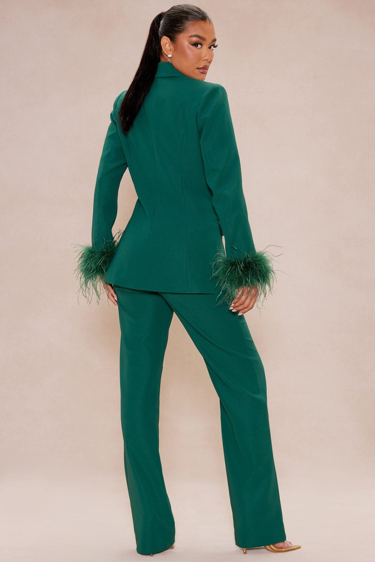 Clarissa Feather Blazer Suit Set - Hunter