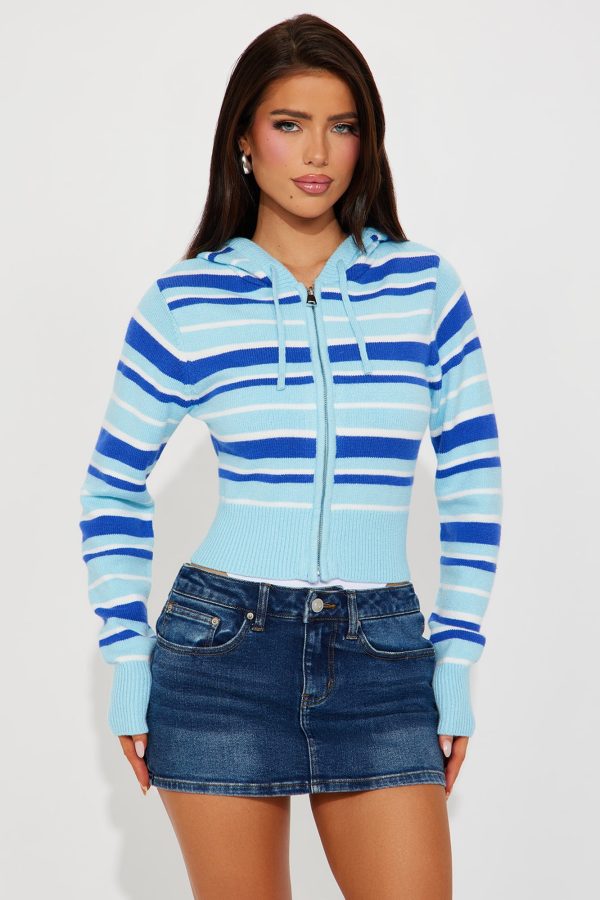 Pacific Beach Striped Zip Up Sweater - Blue/combo