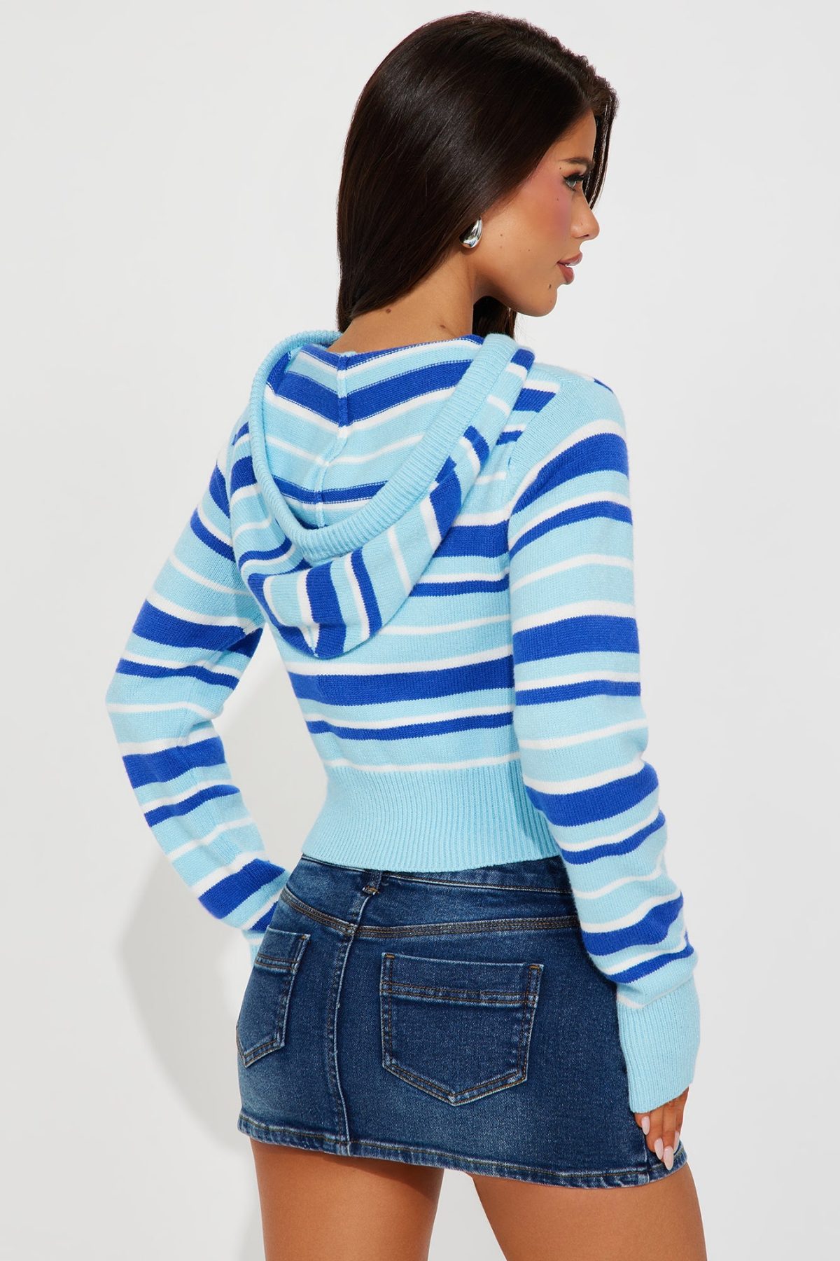 Pacific Beach Striped Zip Up Sweater - Blue/combo