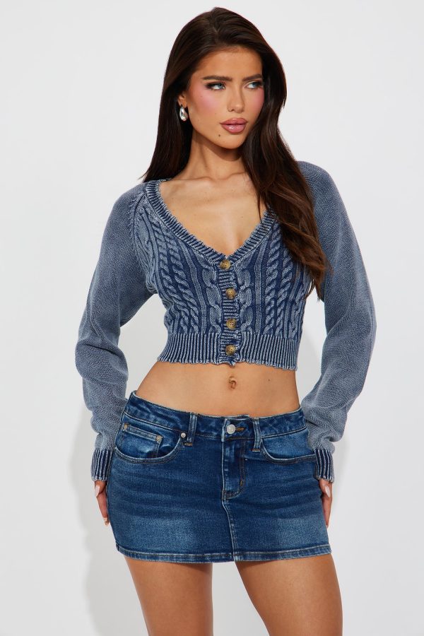 Street Looks Washed Cropped Cardigan - Navy