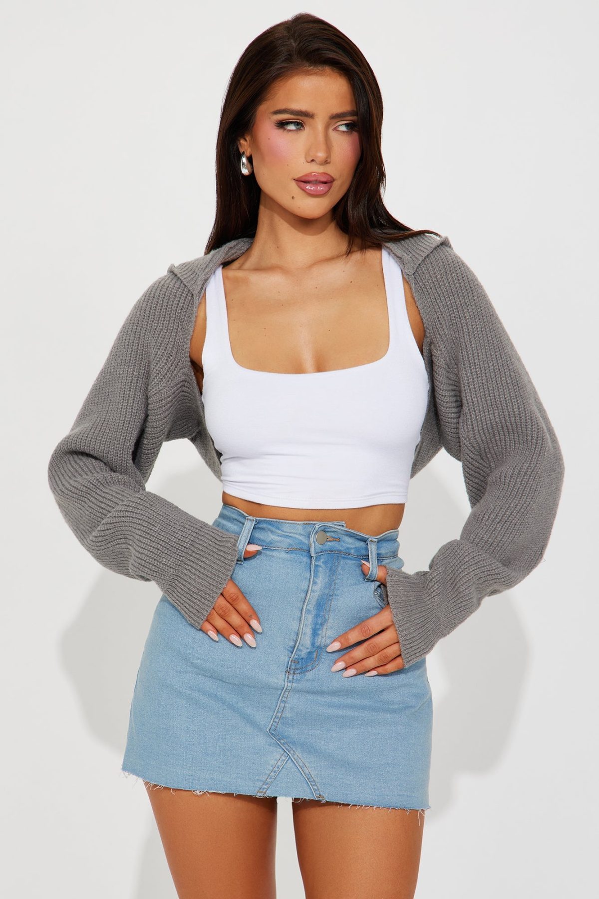 Hailey Hooded Bolero Sweater - Grey