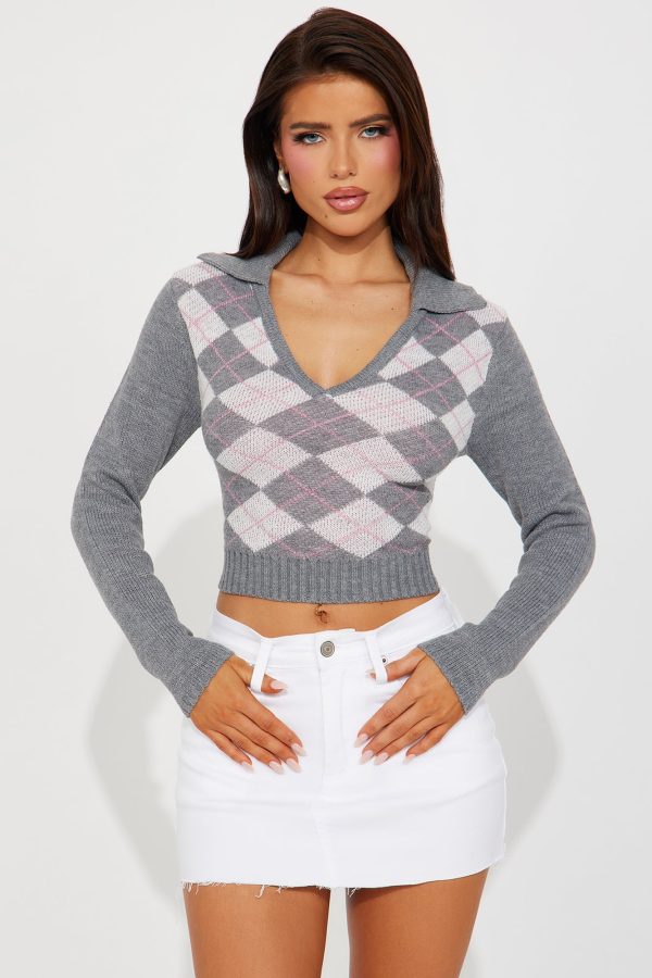 Museum Date Argyle Sweater - Grey/combo