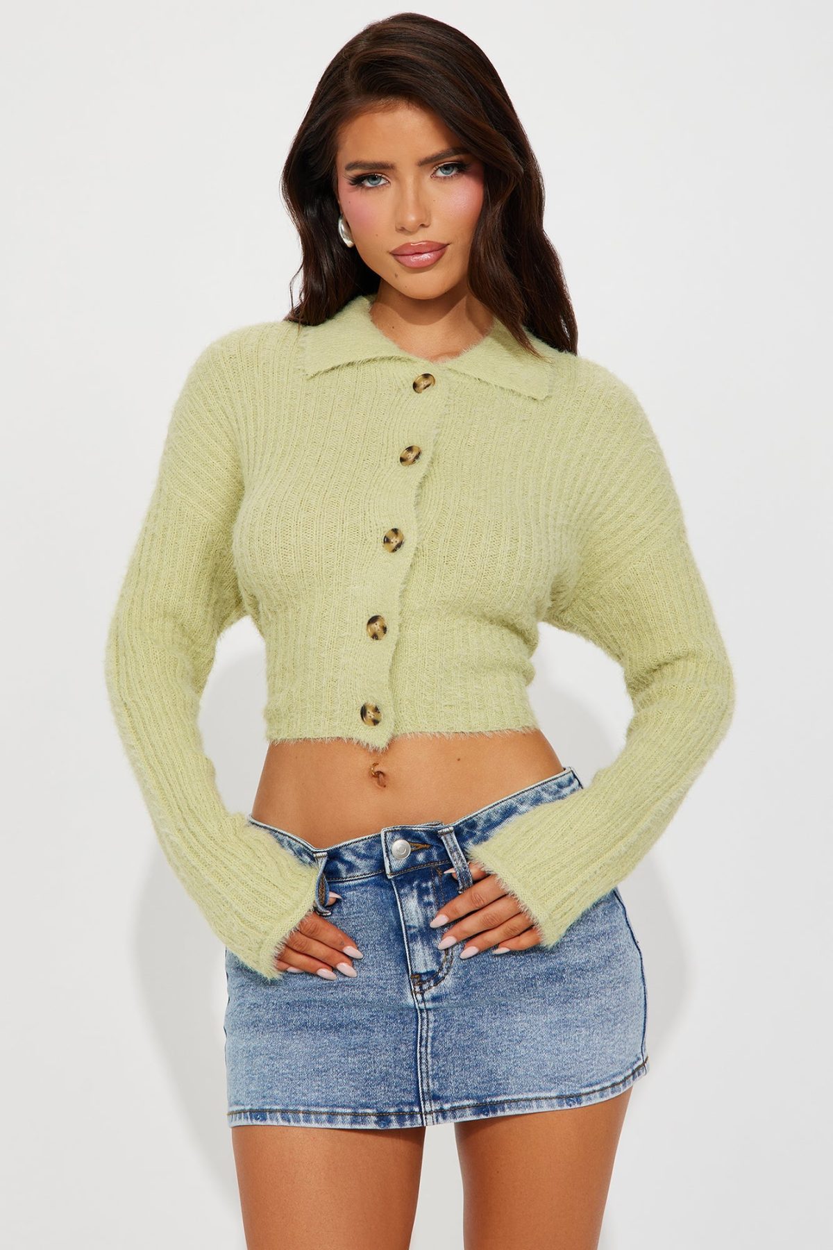 Cara Fuzzy Knit Cardigan - Green