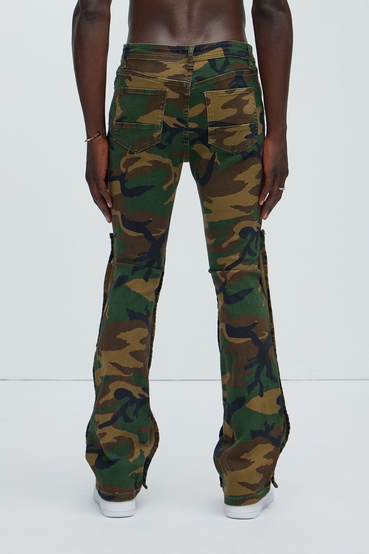 Utility Snap Pockets Flare Pants - Camouflage