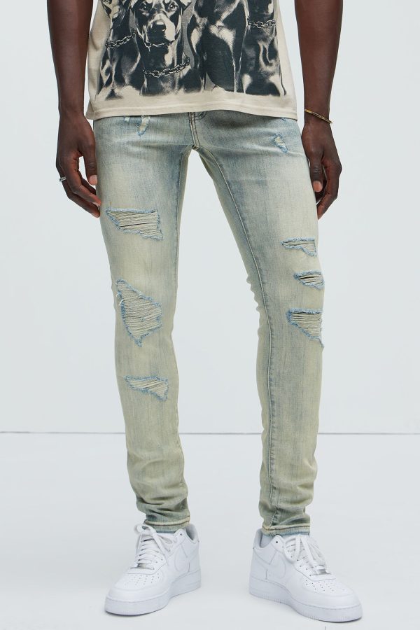 Bet On It Ripped And Repair Skinny Jeans - Medium Wash