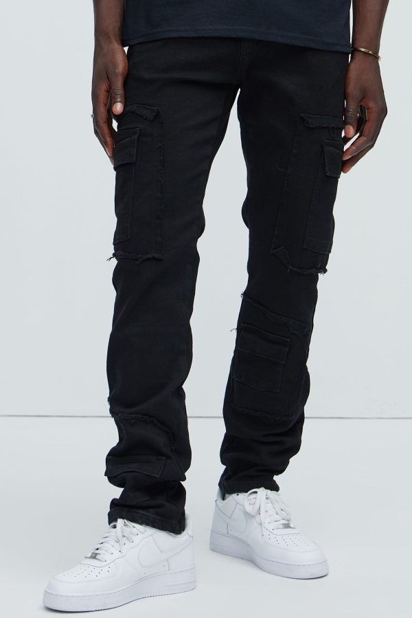 Be That Frayed Cargo Straight Jeans - Black