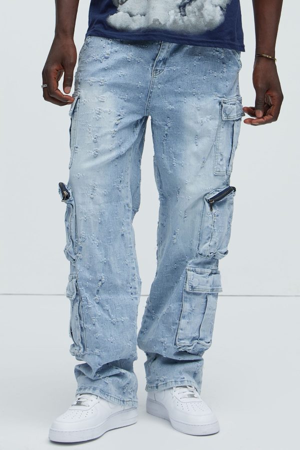 Always Distressed Cargo Straight Jeans - Medium Wash