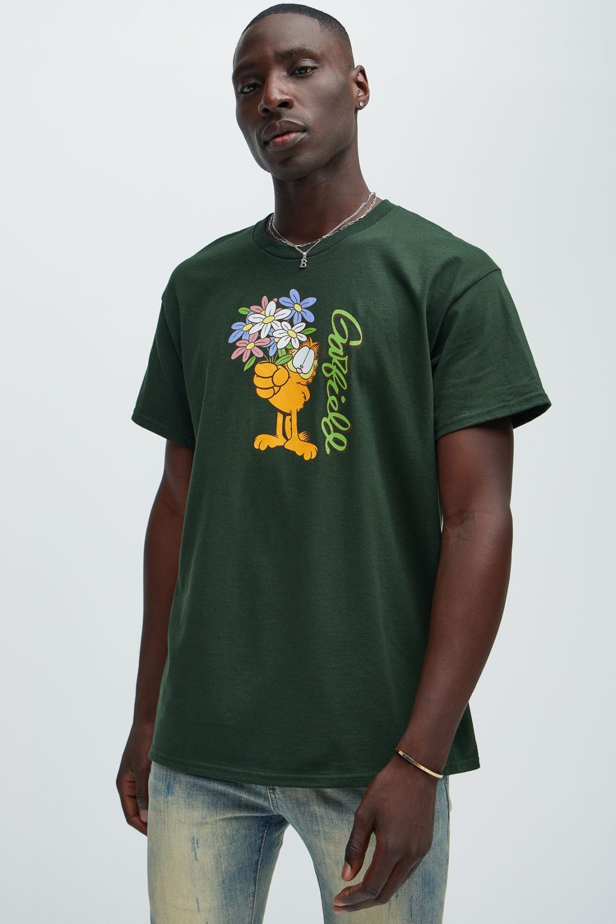 Garfield Flower Bed Short Sleeve Tee - Green