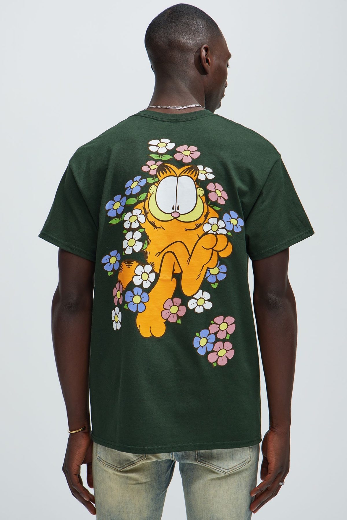 Garfield Flower Bed Short Sleeve Tee - Green