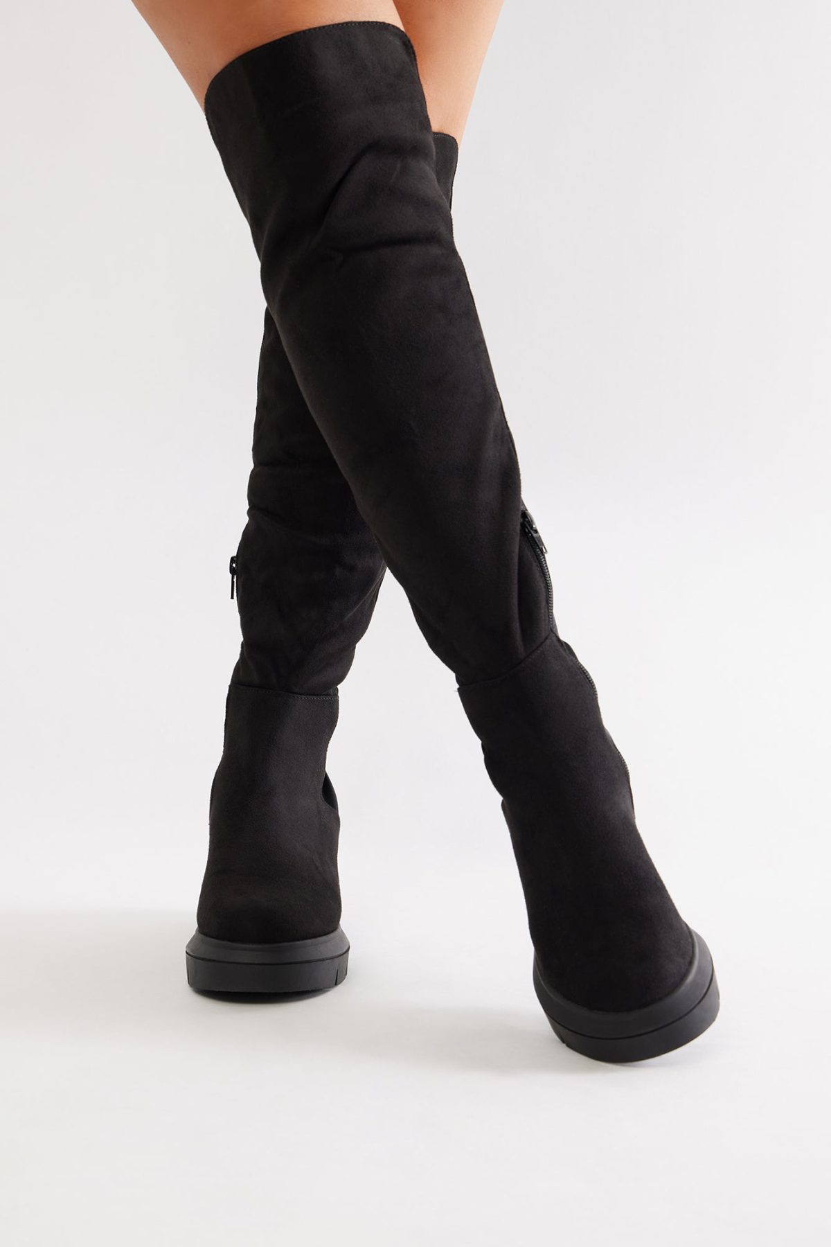 Teddy Knee High Boots - Black