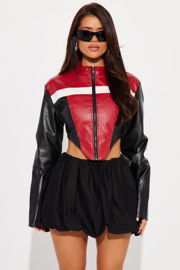 Crossed The Line Faux Leather Jacket - Burgundy/combo