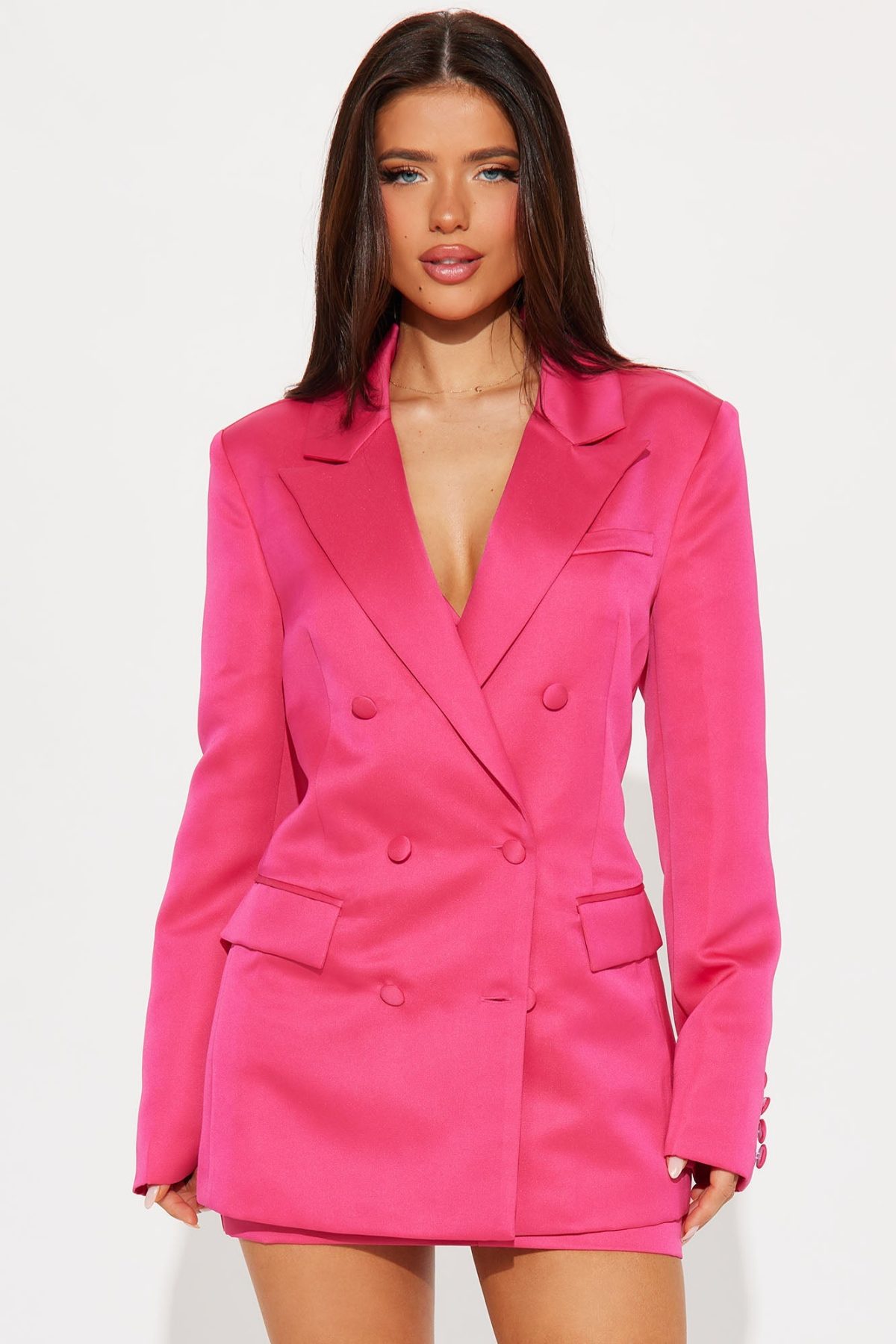 Set The Scene 3 Piece Satin Skirt Set - Fuchsia