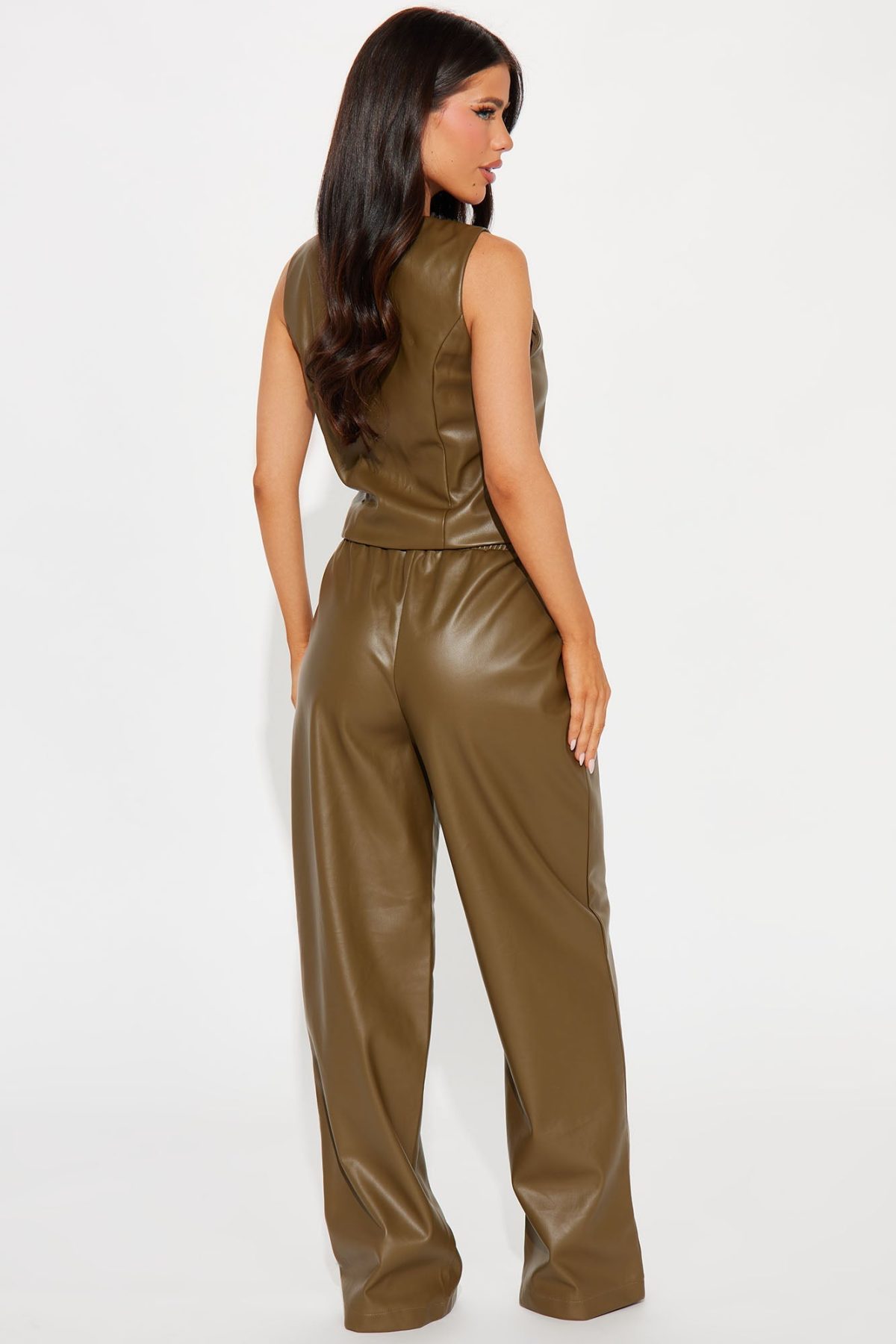 Stevie Faux Leather Pant Set - Olive