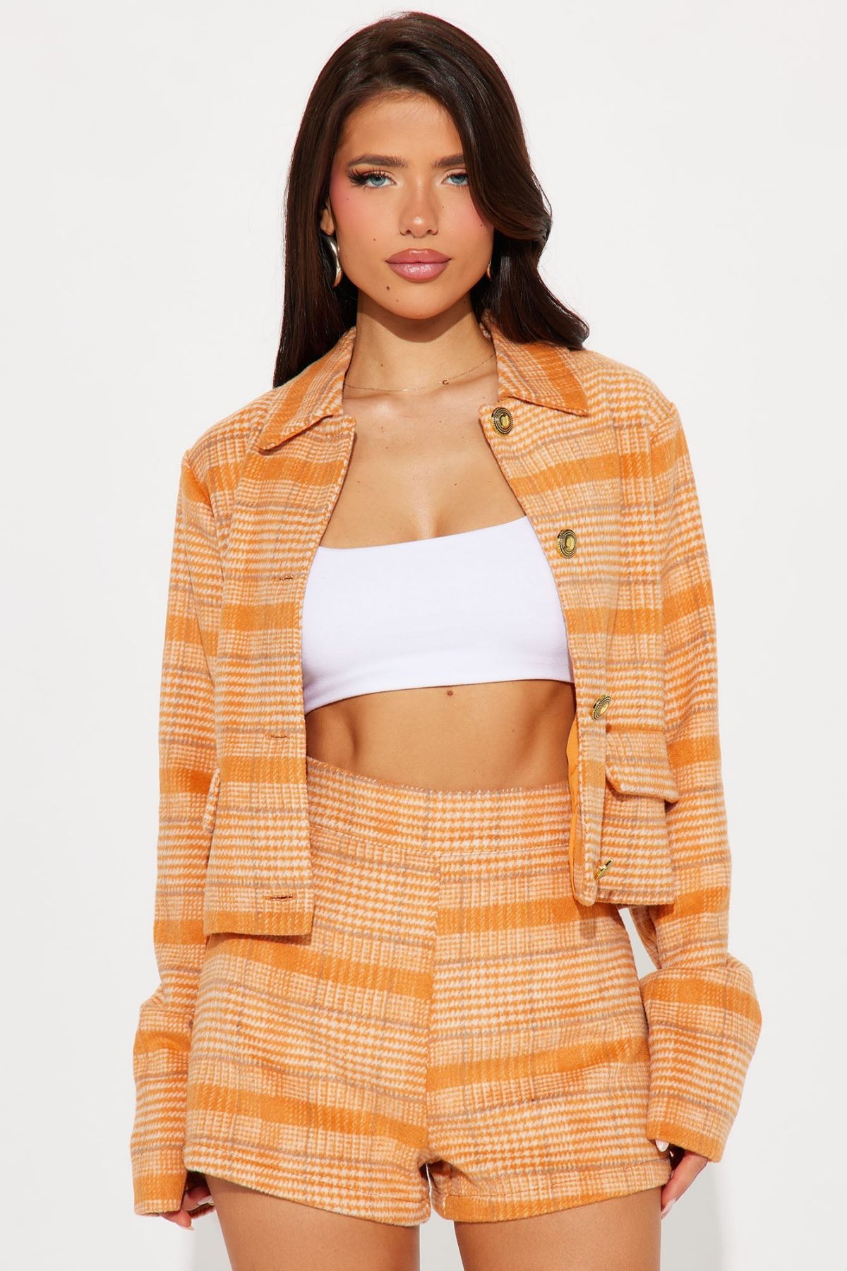 Sasha Plaid Short Set - Orange