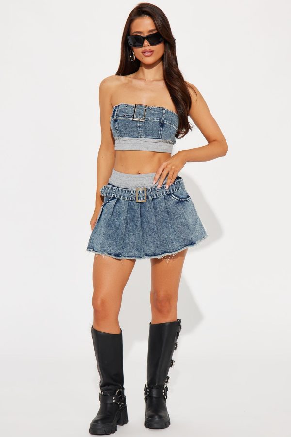 Cooler Than You Denim Skirt Set - Medium Wash