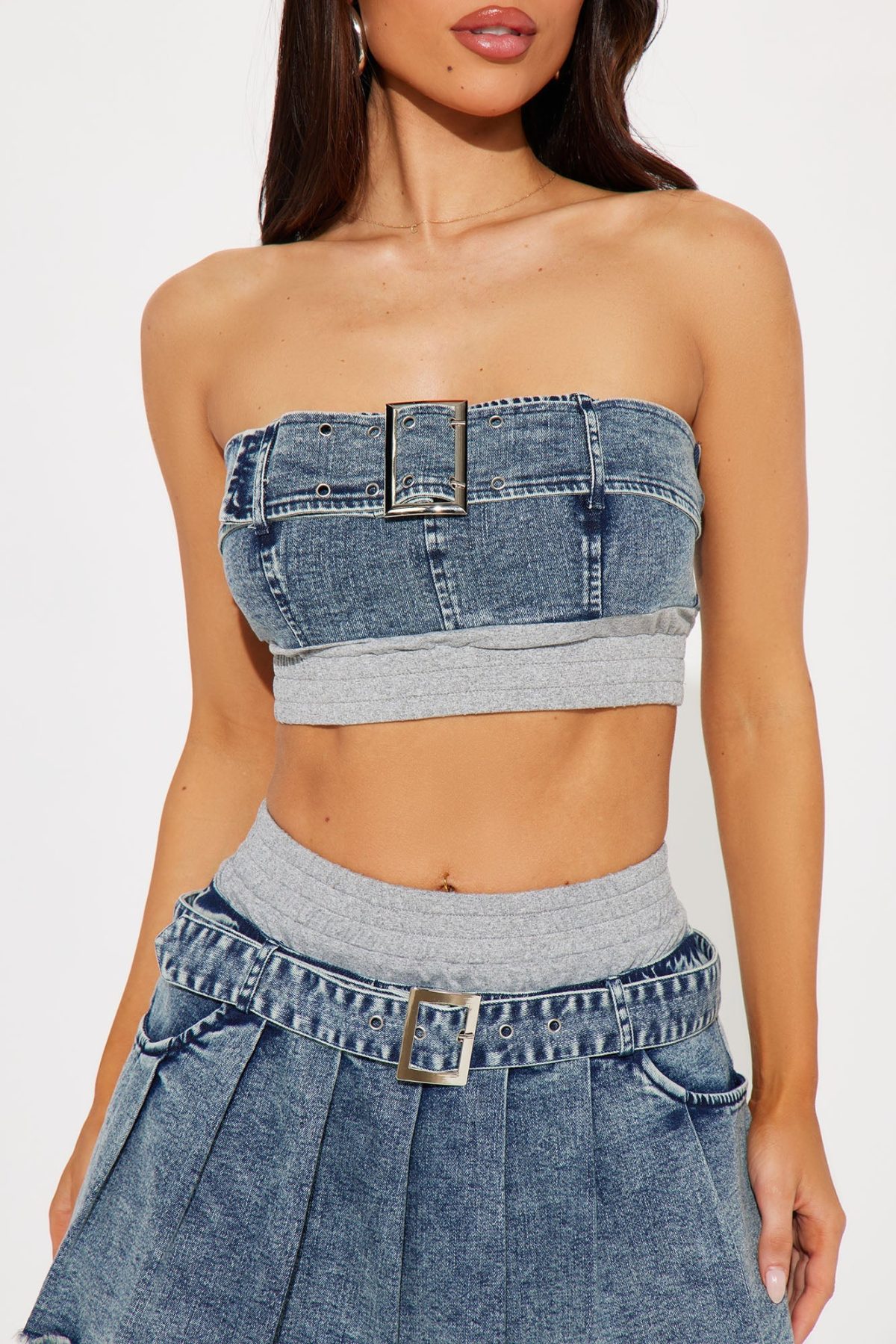 Cooler Than You Denim Skirt Set - Medium Wash