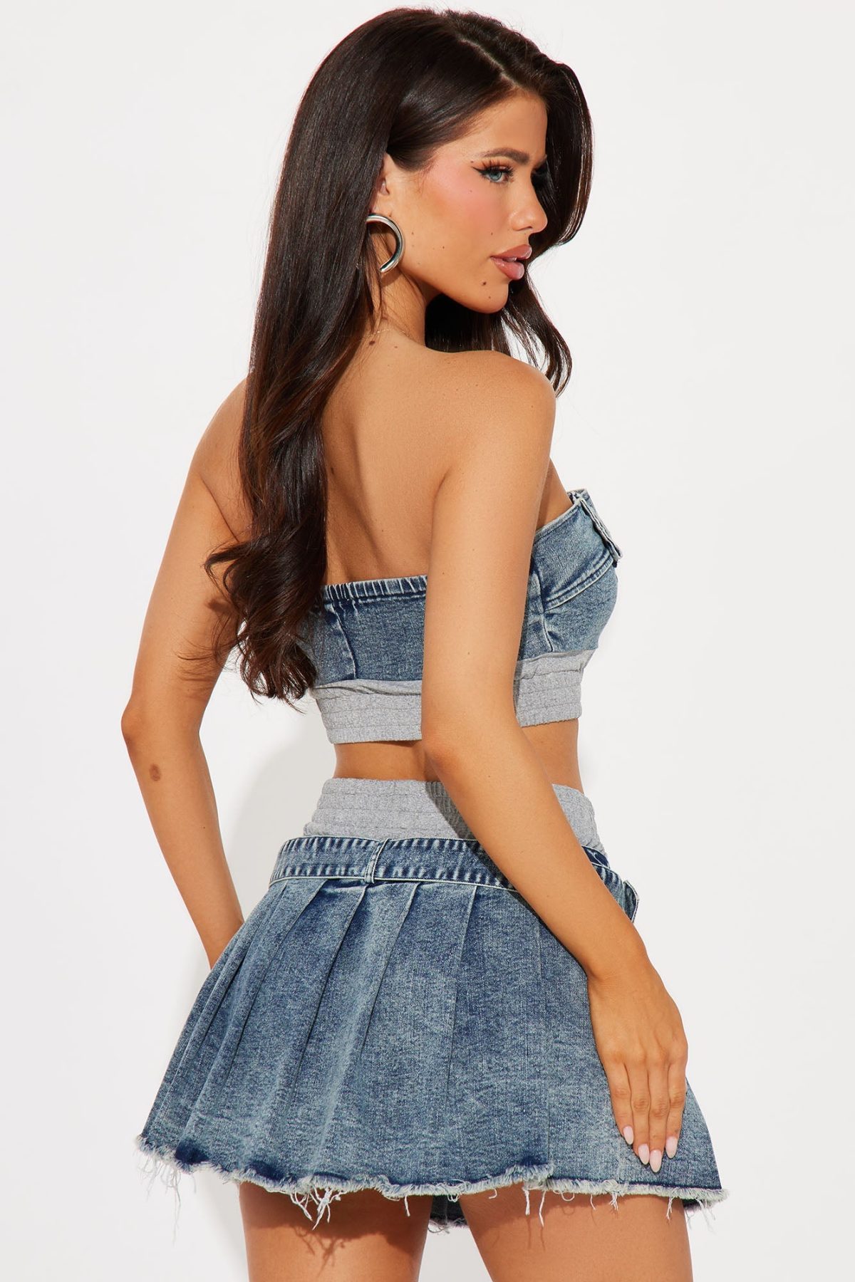 Cooler Than You Denim Skirt Set - Medium Wash