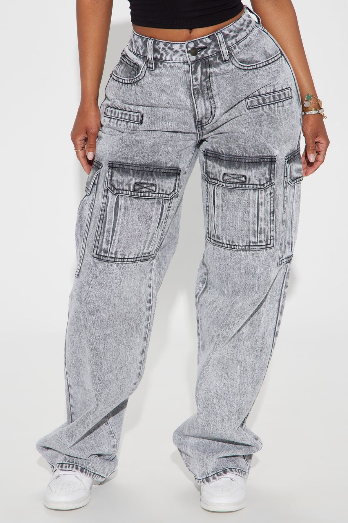 Made For This Cargo Straight Leg Jeans - Acid Wash Grey