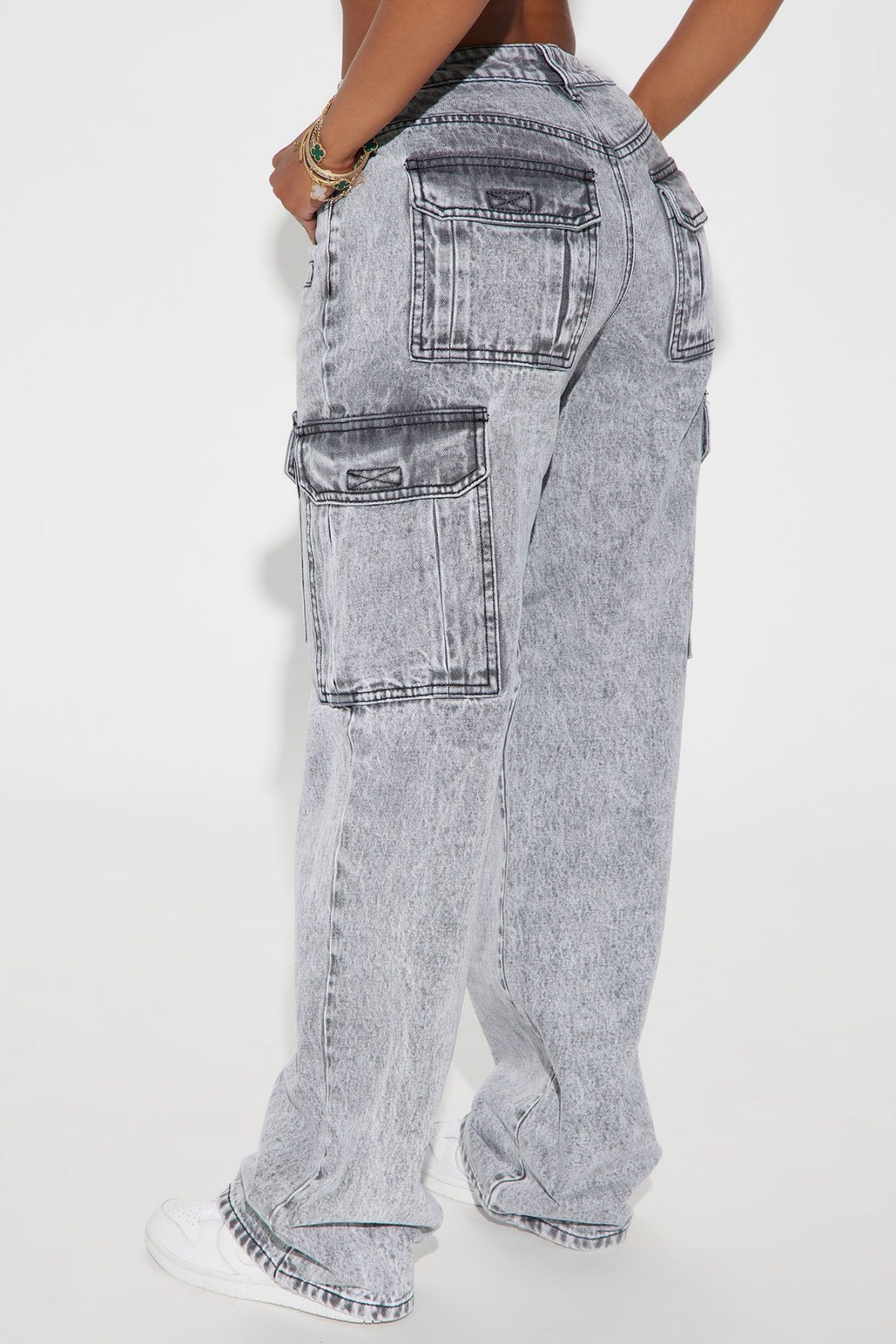 Made For This Cargo Straight Leg Jeans - Acid Wash Grey