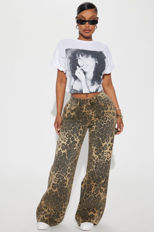 Prowling Leopard Print Utility Straight Leg Jeans - Brown Combo