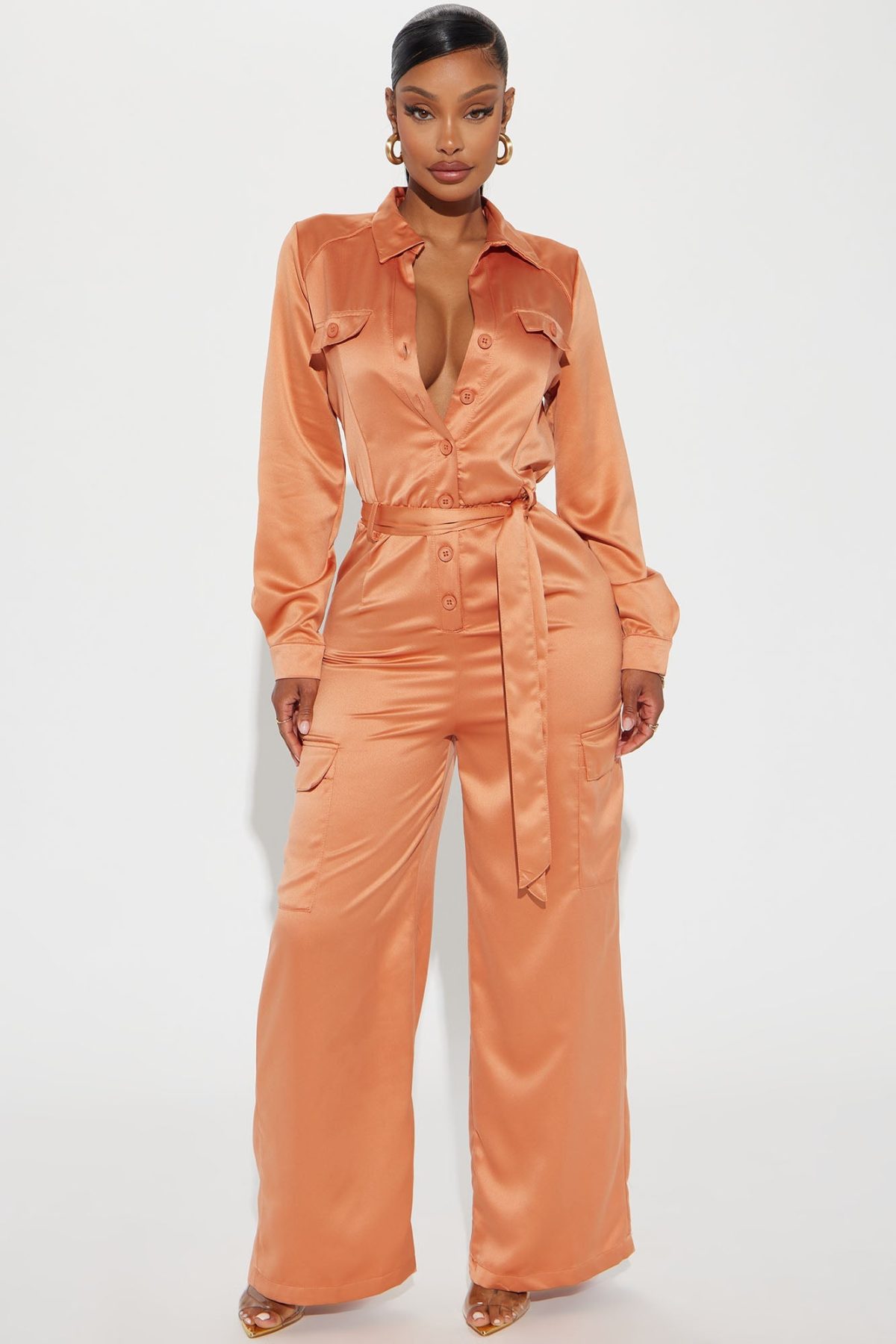 Get With It Satin Jumpsuit - Copper