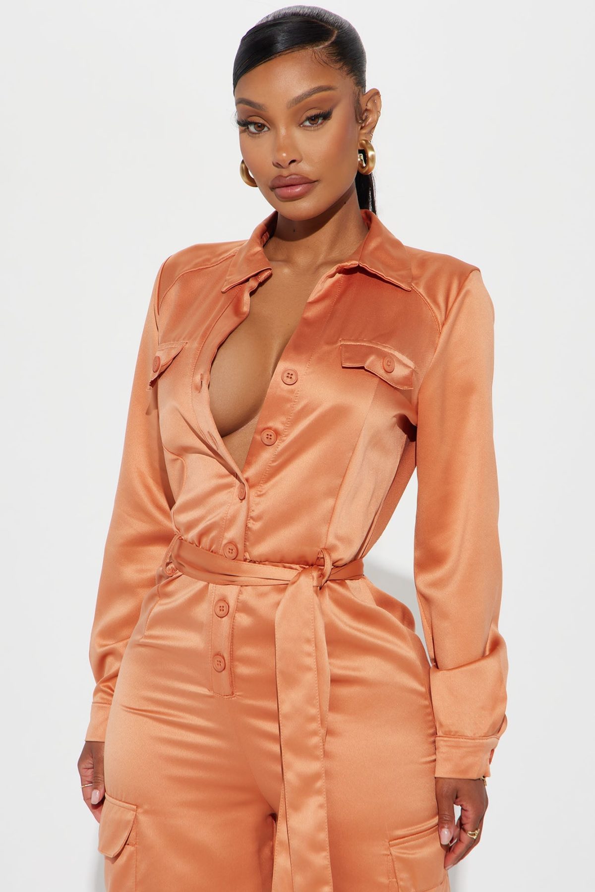 Get With It Satin Jumpsuit - Copper