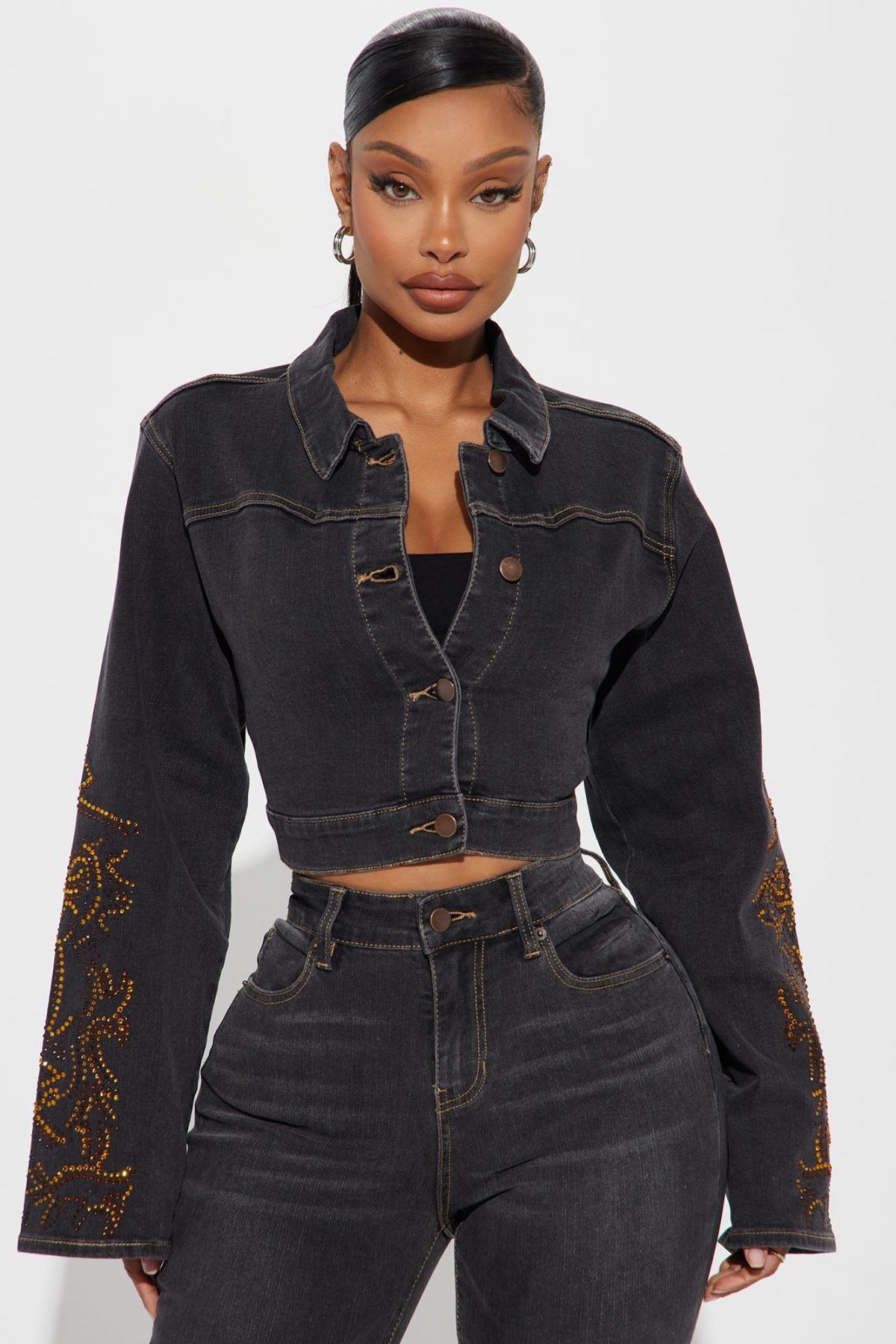 Lone Ranger Embellished Denim Jacket - Black Wash