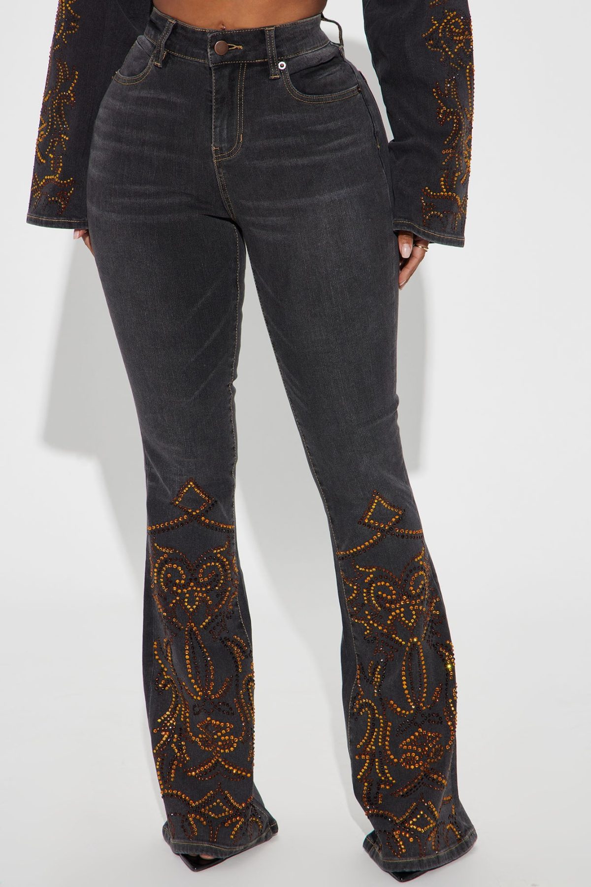 Lone Ranger Embellished Stretch Flare Jeans - Black Wash