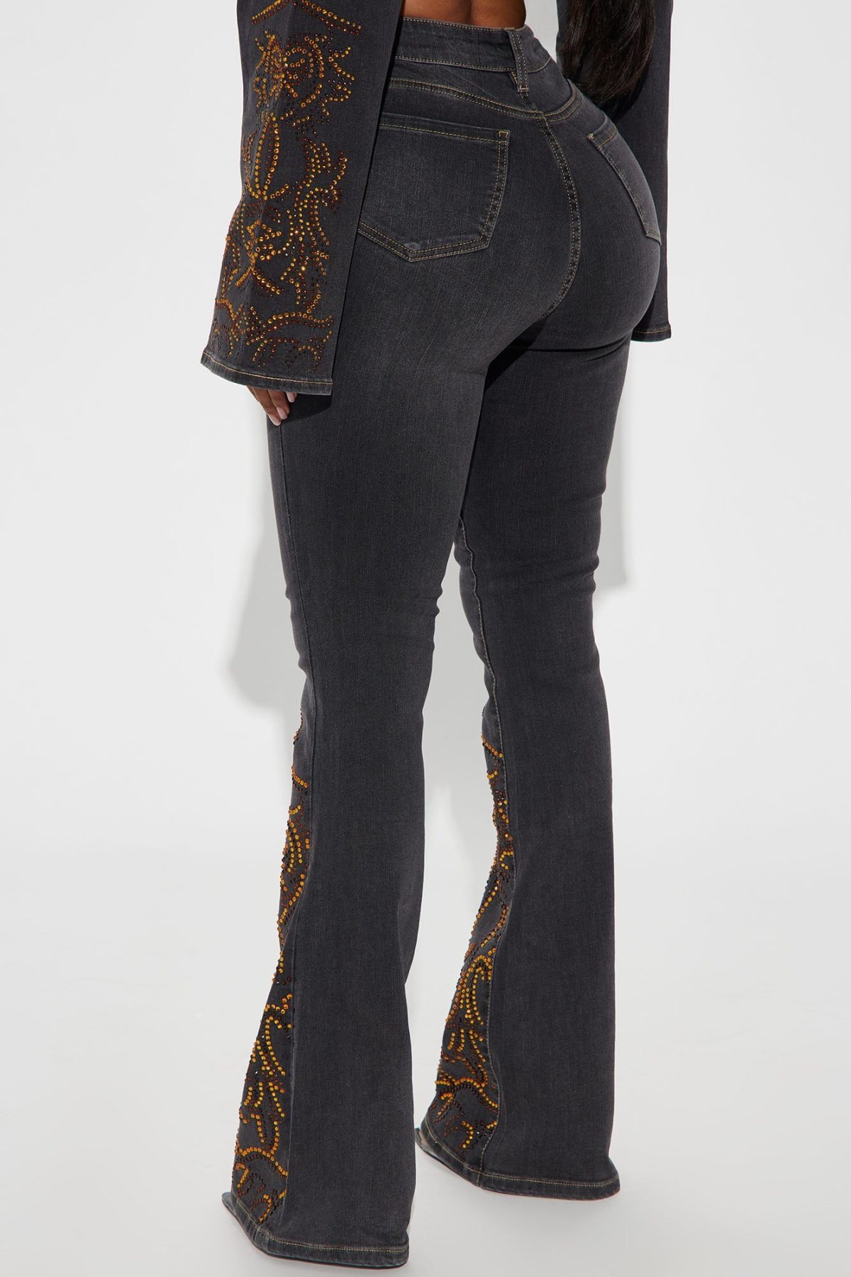 Lone Ranger Embellished Stretch Flare Jeans - Black Wash