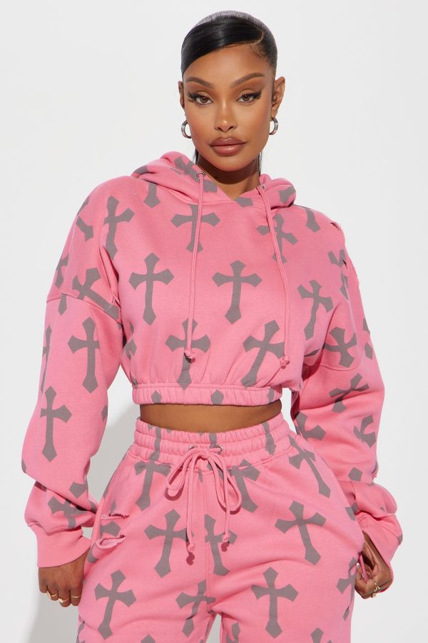 Faith In Me Cropped Hoodie - Pink