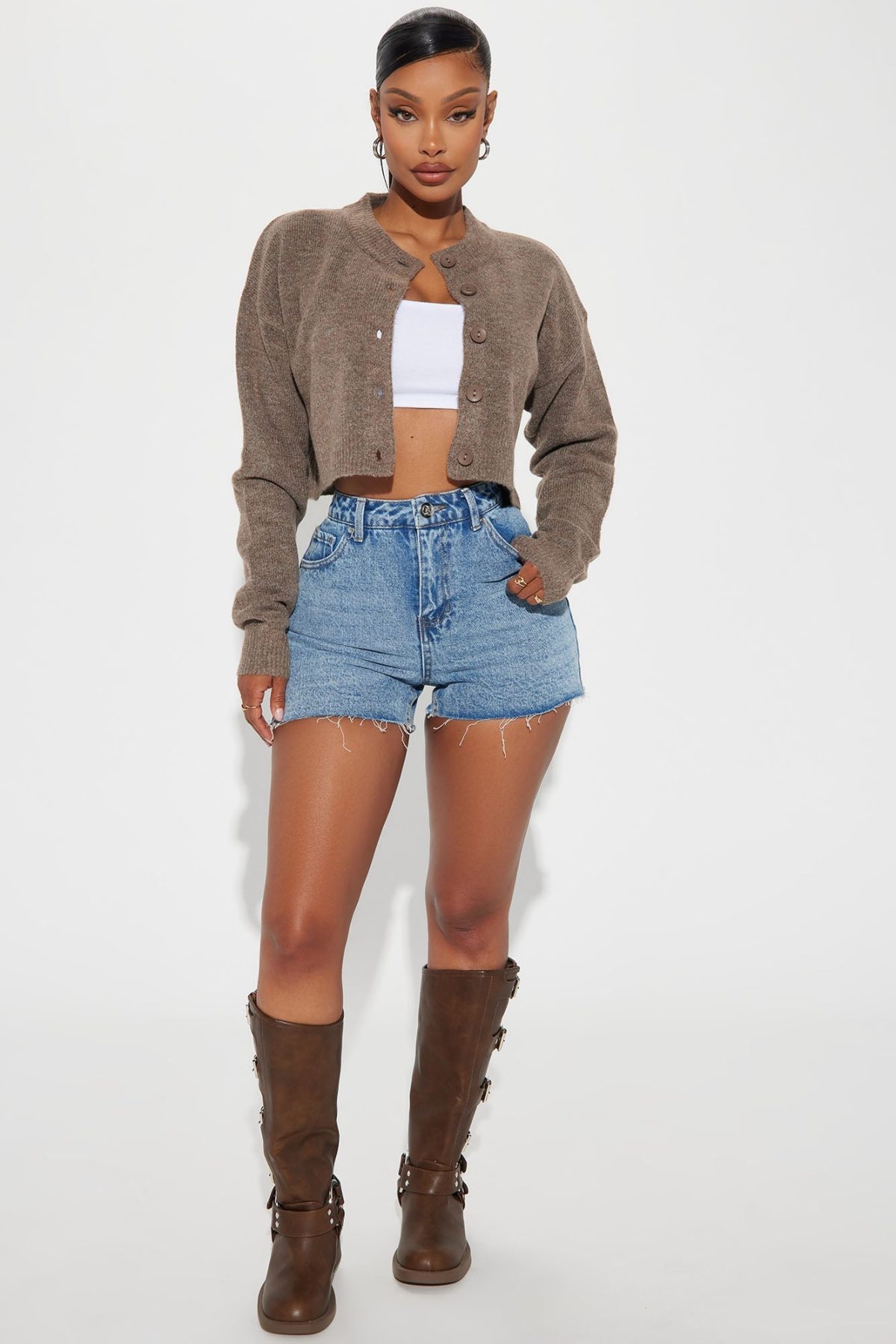 Central Park Cropped Cardigan - Brown