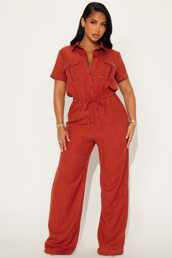 Come Find Me Linen Jumpsuit - Rust