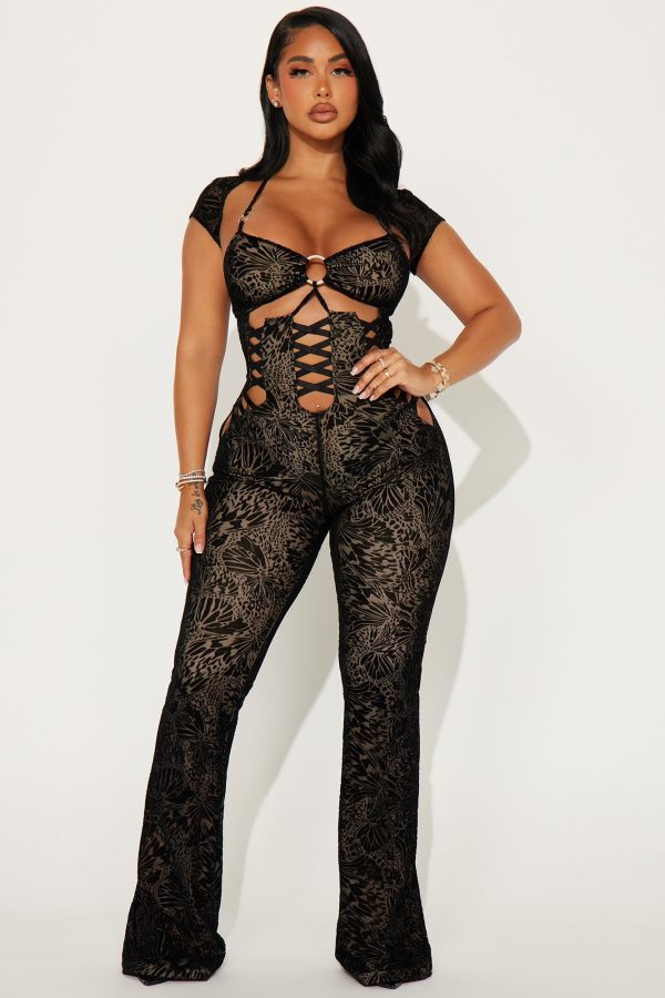 Take My Heart Mesh Jumpsuit - Black