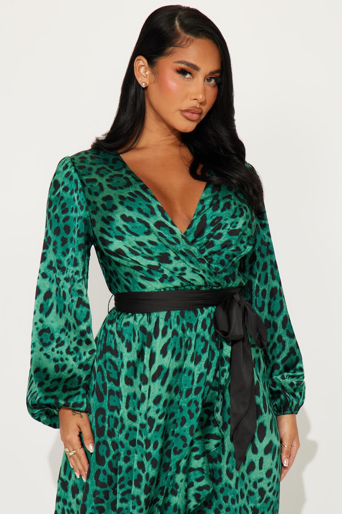 Marilyn Leopard Midi Dress - Green/combo