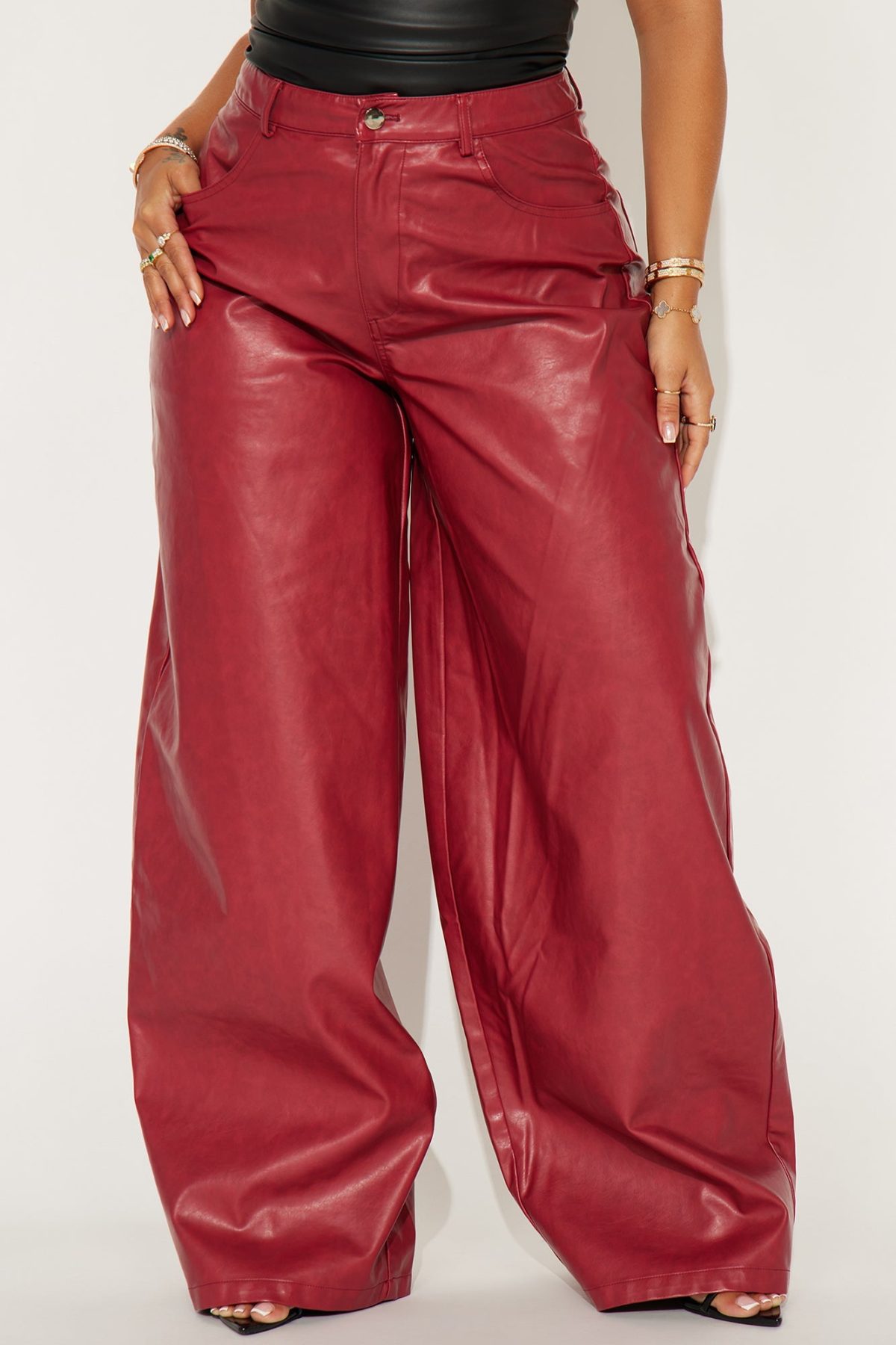 Marissa Wide Leg Faux Leather Pant - Brick Red