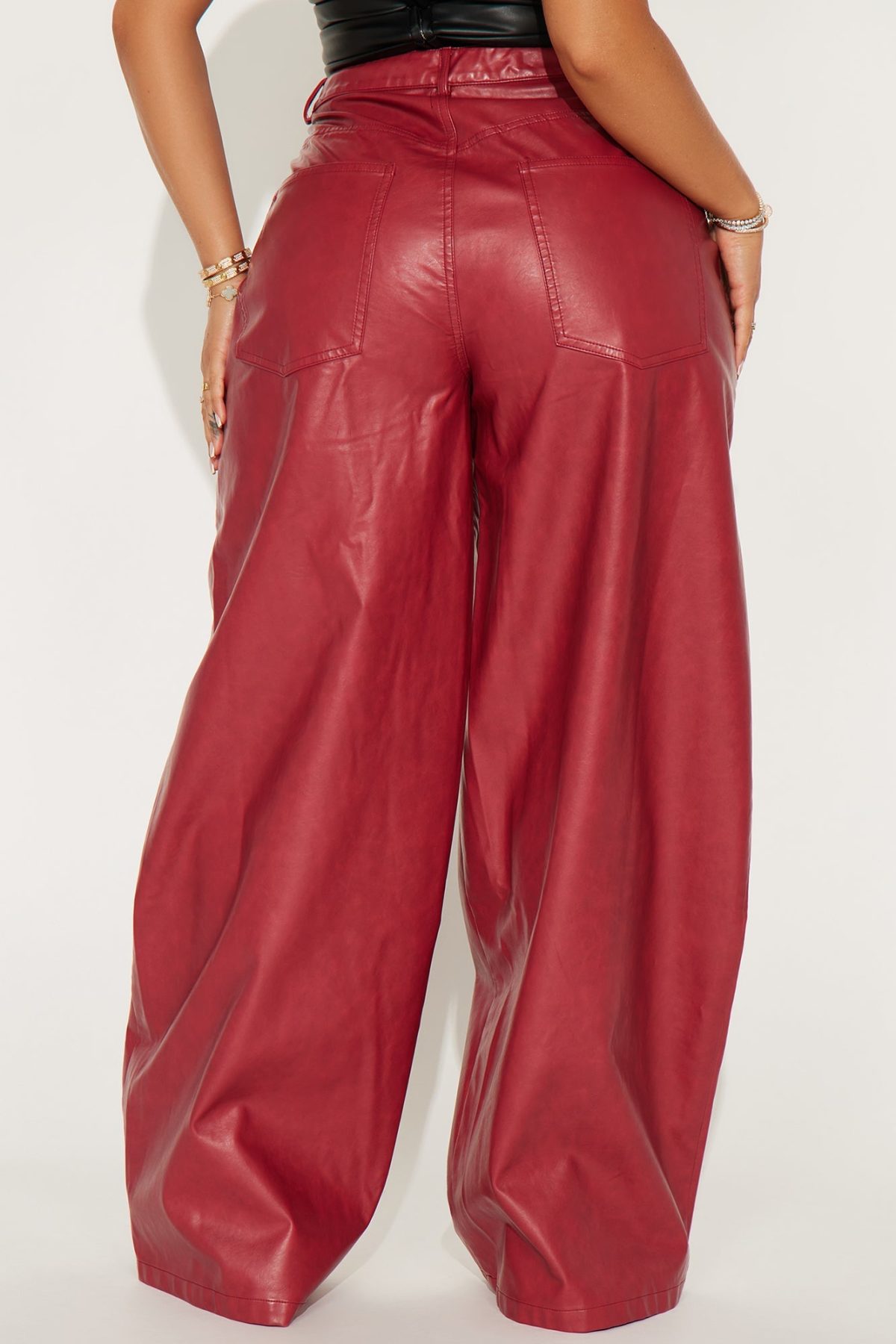 Marissa Wide Leg Faux Leather Pant - Brick Red