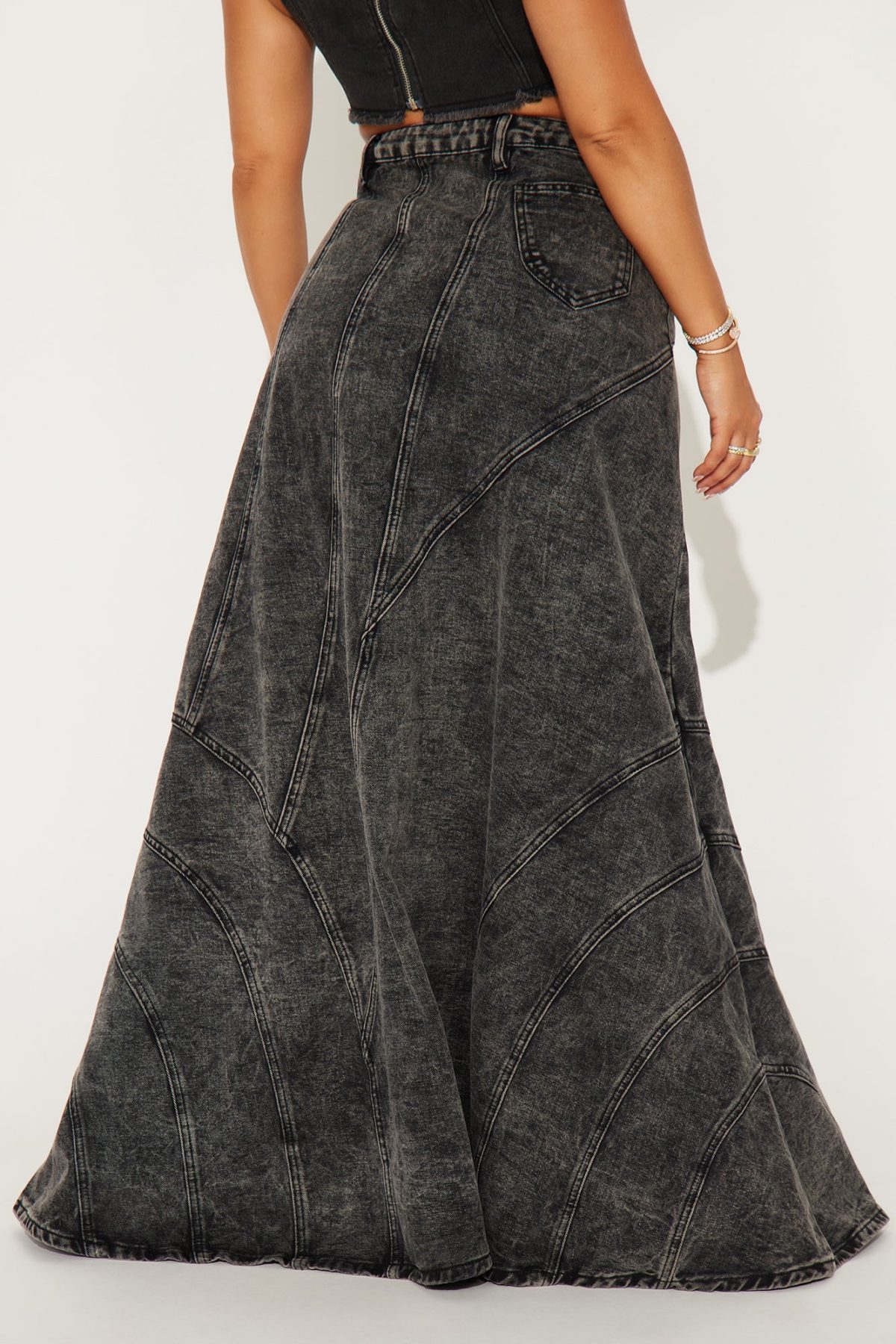 Show You The Way Tinted Denim Maxi Skirt - Black Wash