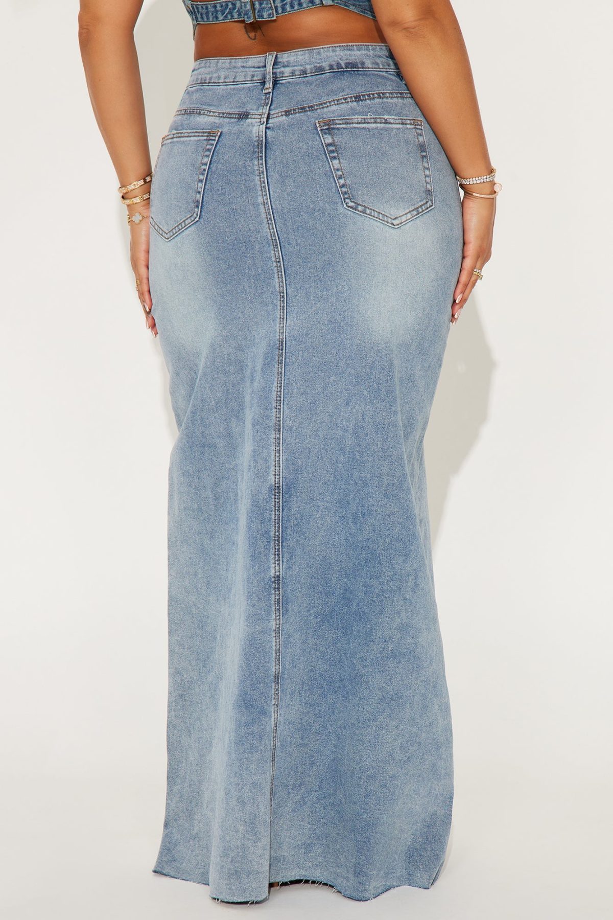 Keep Up Lace Up Denim Maxi Skirt - Medium Wash