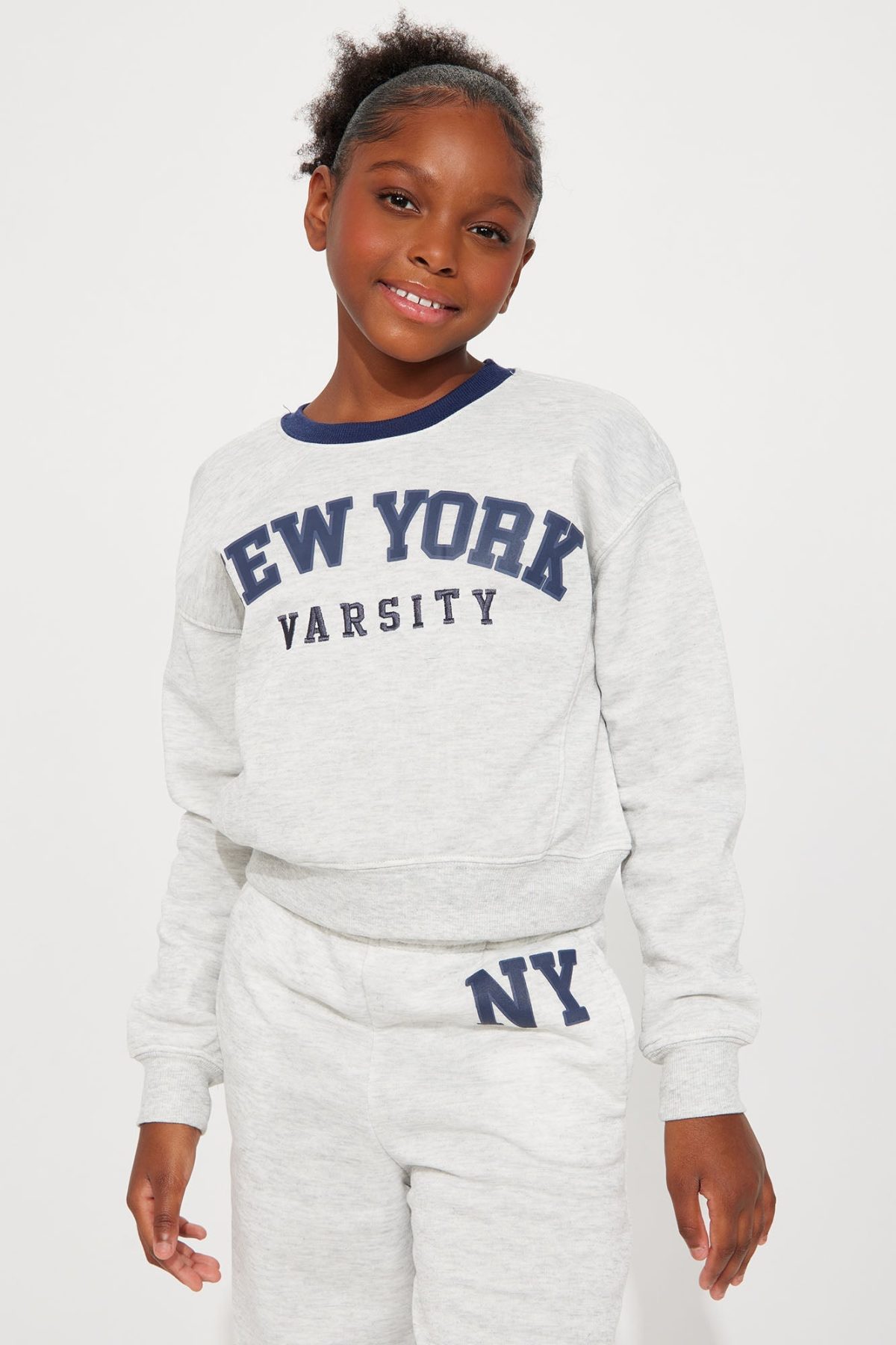 Mini New York Forever Fleece Pant Set - Heather Grey