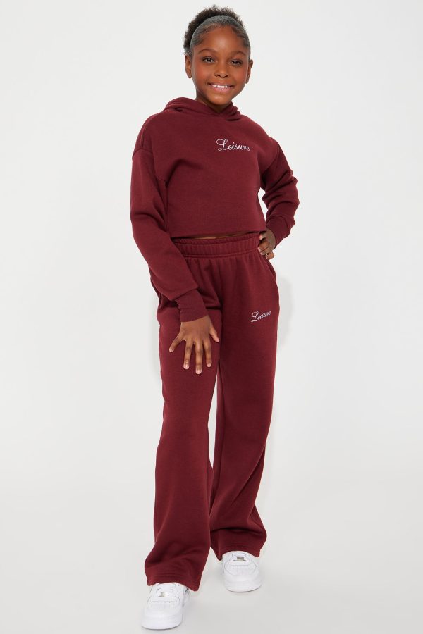 Mini Life Of Leisure Fleece Pant Set - Burgundy