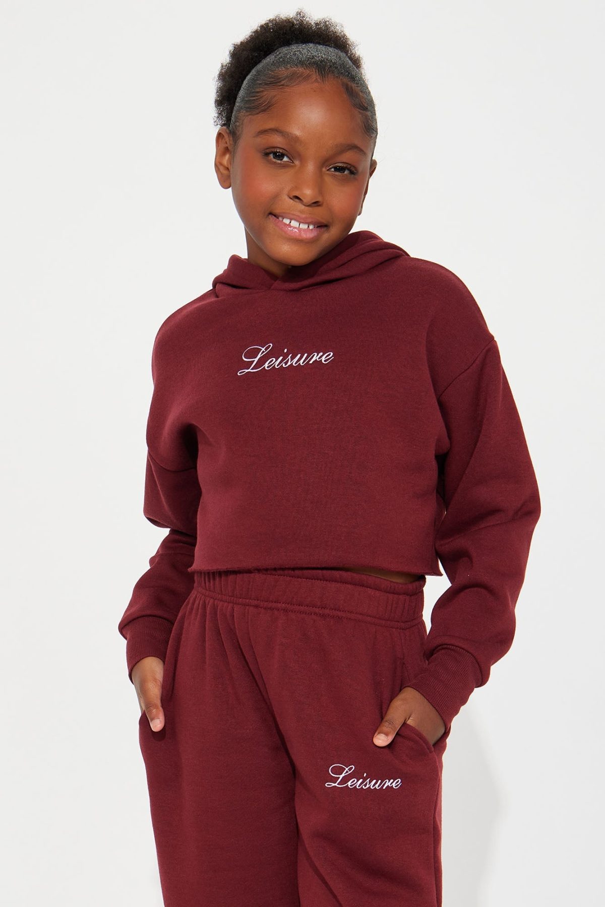 Mini Life Of Leisure Fleece Pant Set - Burgundy