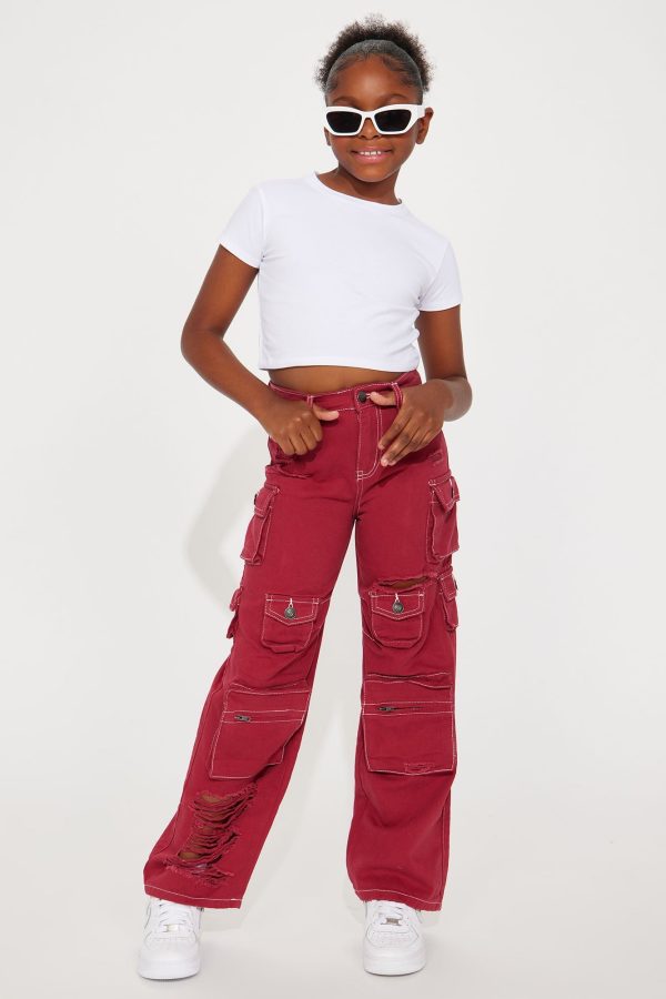 Mini Lily High Rise Distressed Cargo Jeans - Pink/combo