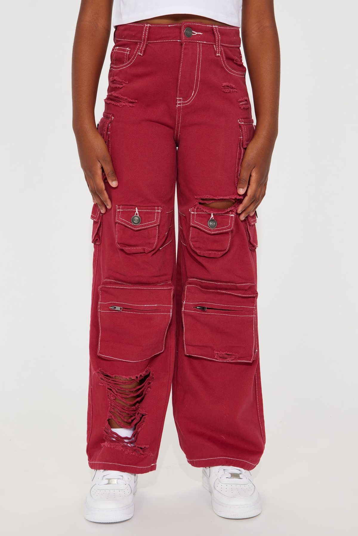 Mini Lily High Rise Distressed Cargo Jeans - Pink/combo