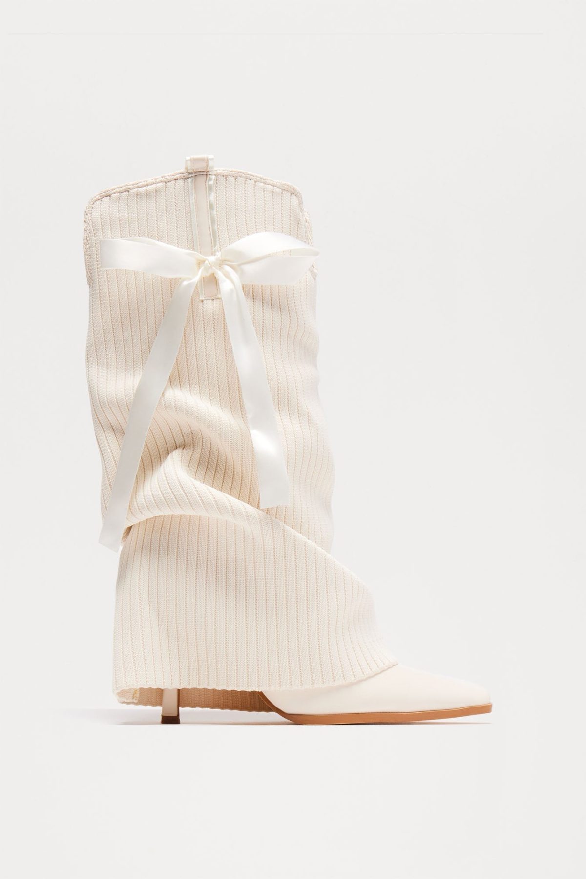 Luckie Bow Knee High Boots - Cream