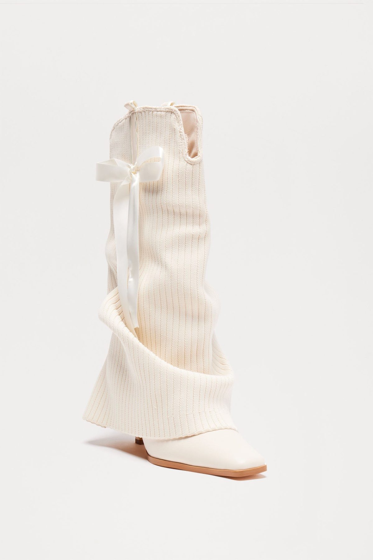 Luckie Bow Knee High Boots - Cream