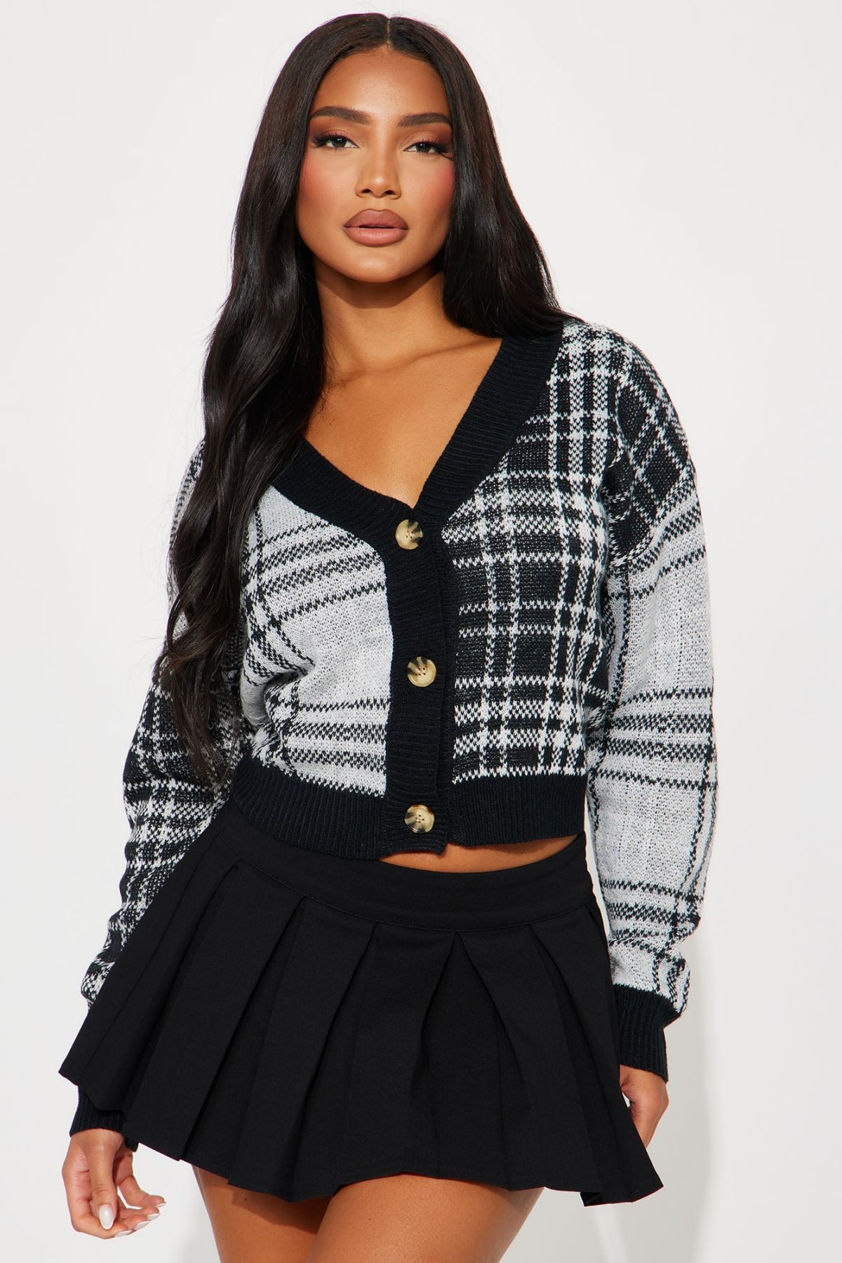 Feeling Like Fall Plaid Cardigan - Black/combo