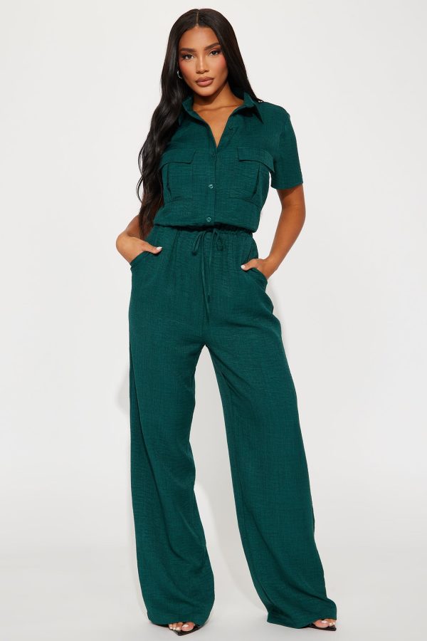 Come Find Me Linen Jumpsuit - Hunter