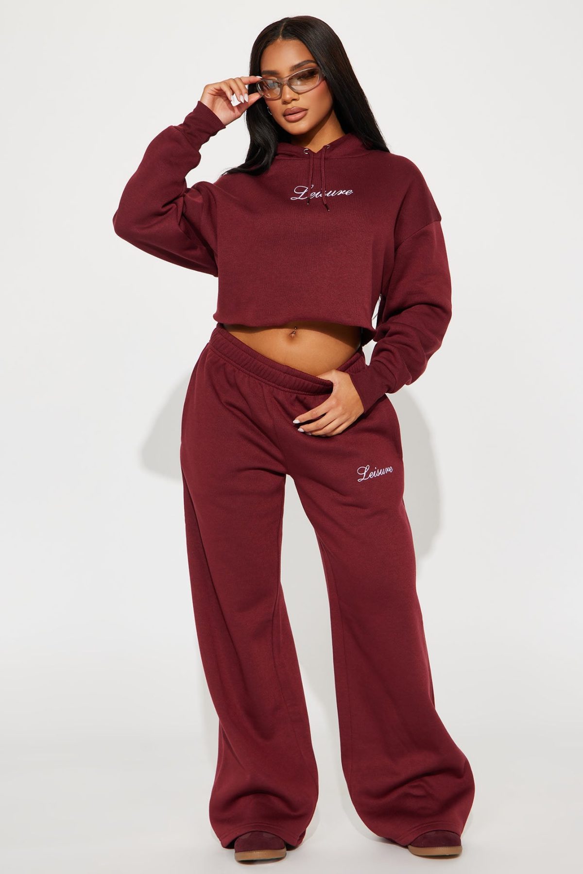 Life Of Leisure Fleece Pant Set - Burgundy