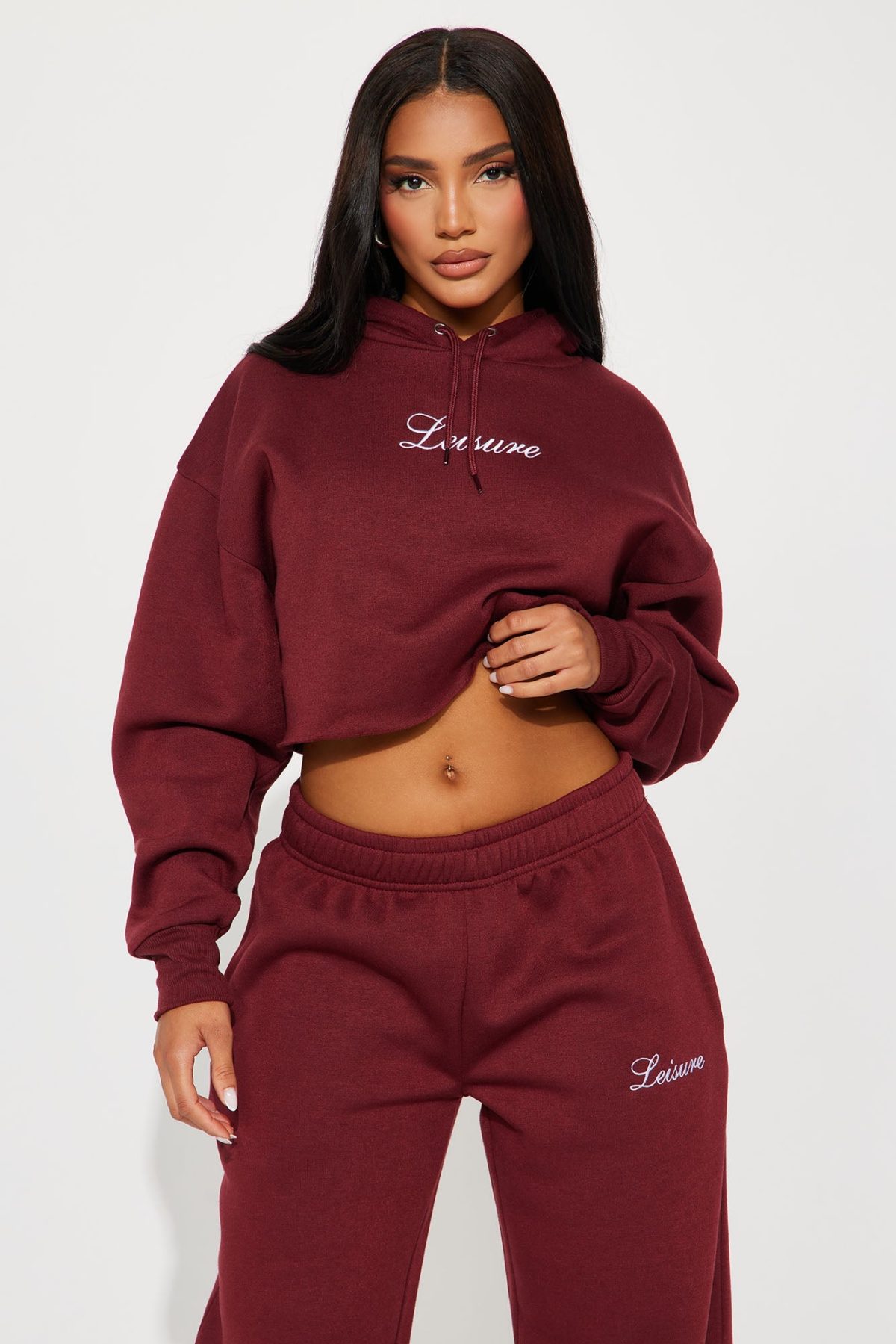 Life Of Leisure Fleece Pant Set - Burgundy